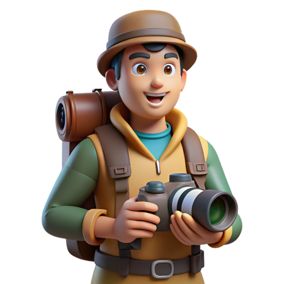 vibrant minimalist Photographer with Backpack and Camera Cutout premium png
