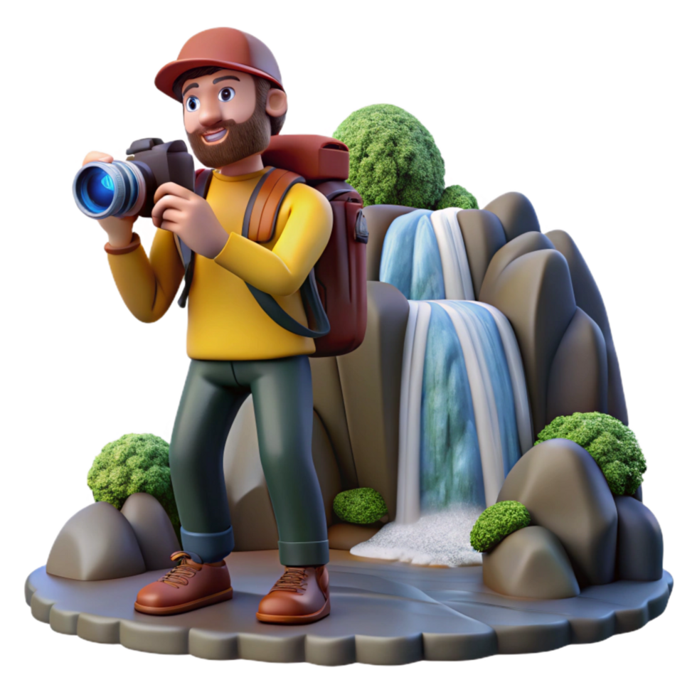 serene rustic Photographer with Camera and Backpack Hiking Cutout high resolution png