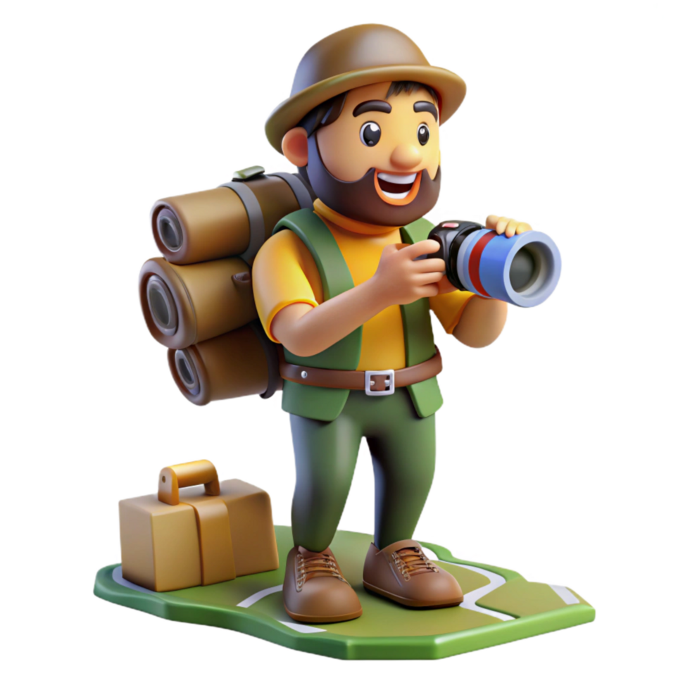 wonderful classic Photographer with Camera and Backpack Hiking Cutout authentic png