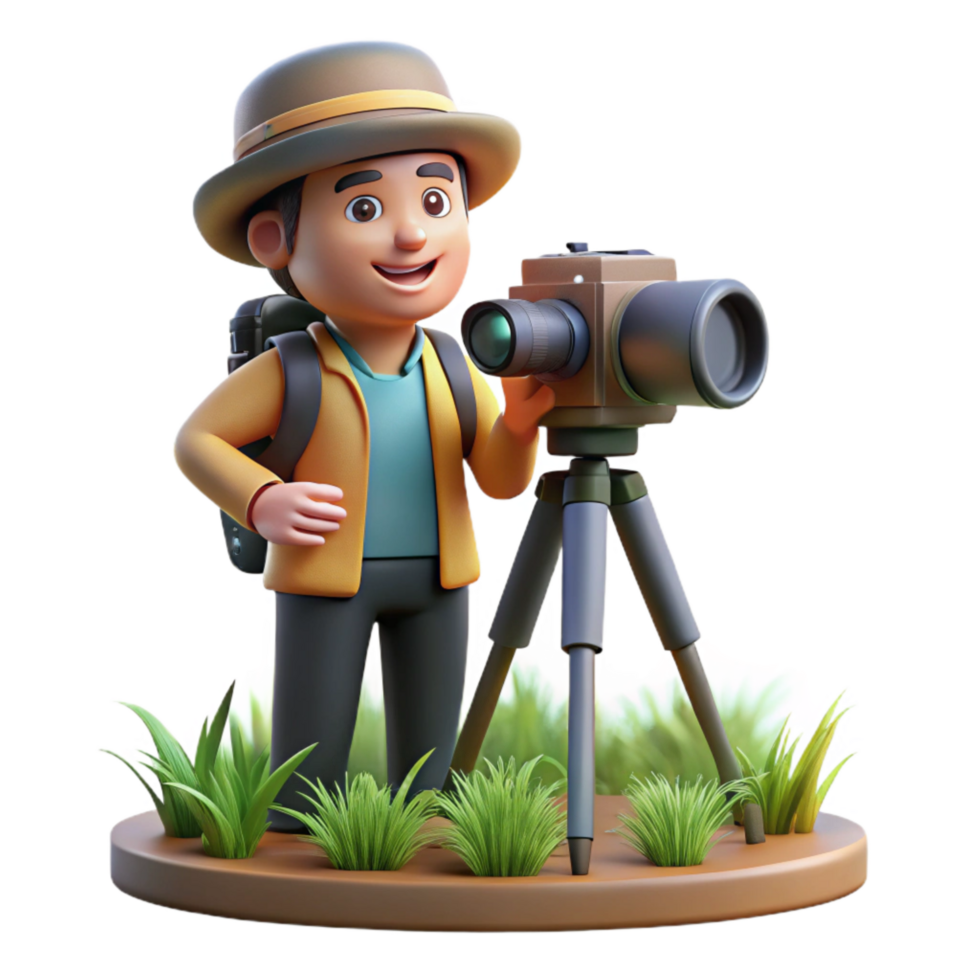 impressive traditional Photographer with Camera and Backpack Hiking Cutout high resolution png