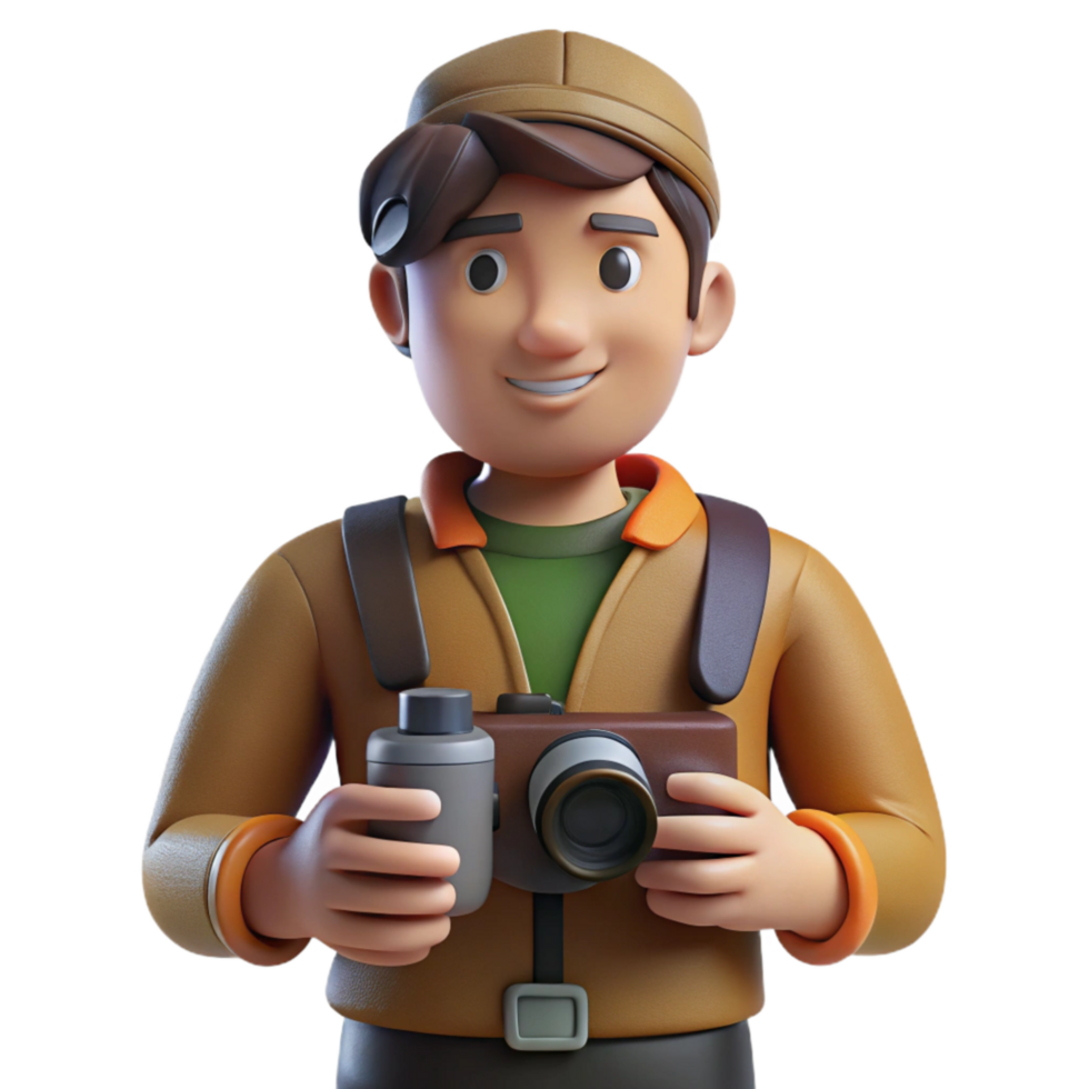 serene contemporary Photographer with Camera Bag Cutout detailed png