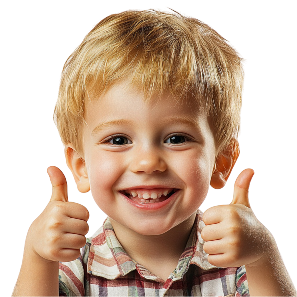 Happy young boy smiling giving two thumbs up png