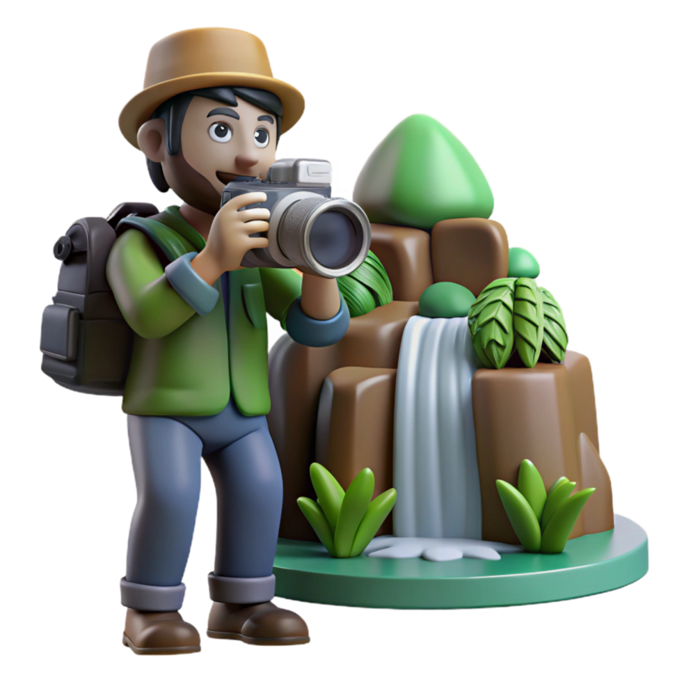 serene artistic Photographer with Camera Capturing Mountain Landscape high quality png