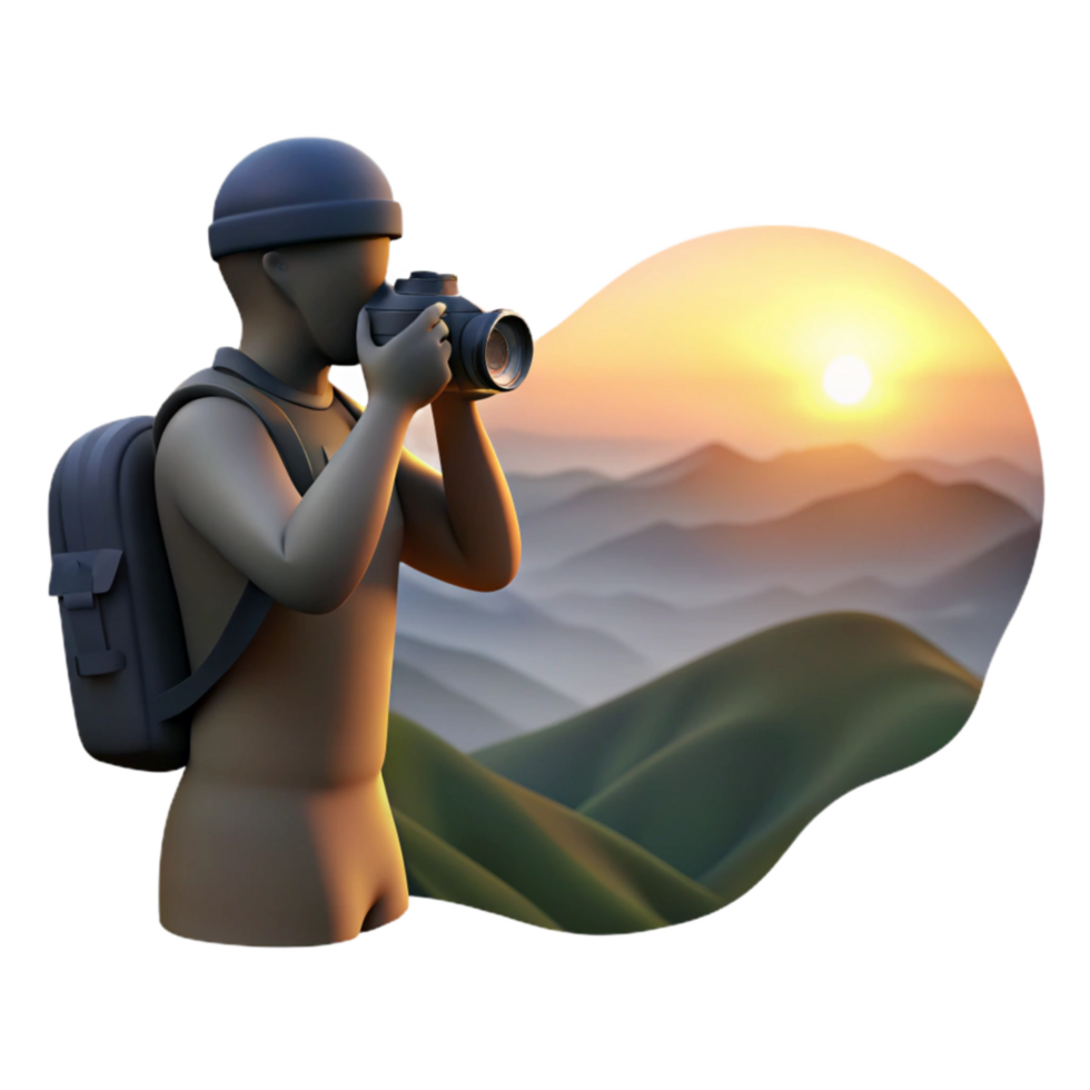 magnificent classic Photographer with Camera Capturing Mountain Landscape png