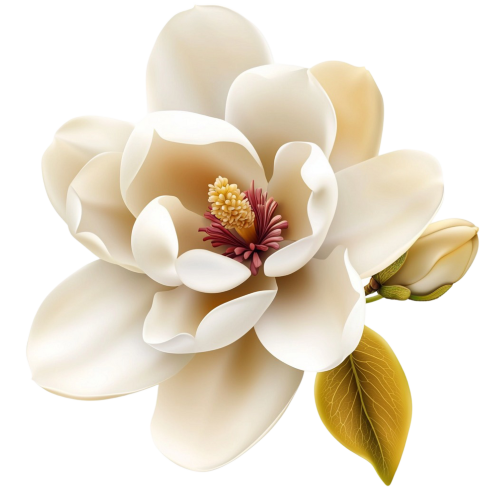 Beautiful white magnolia flower petals golden stamens png