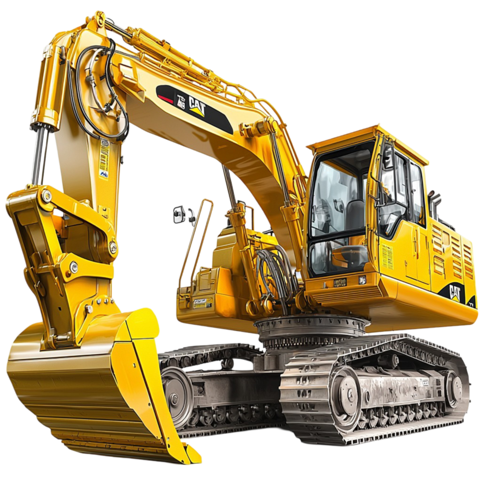 Large yellow excavator a metal arm a digging bucket png