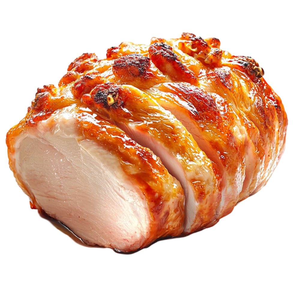 Juicy roasted pork loin golden brown skin png