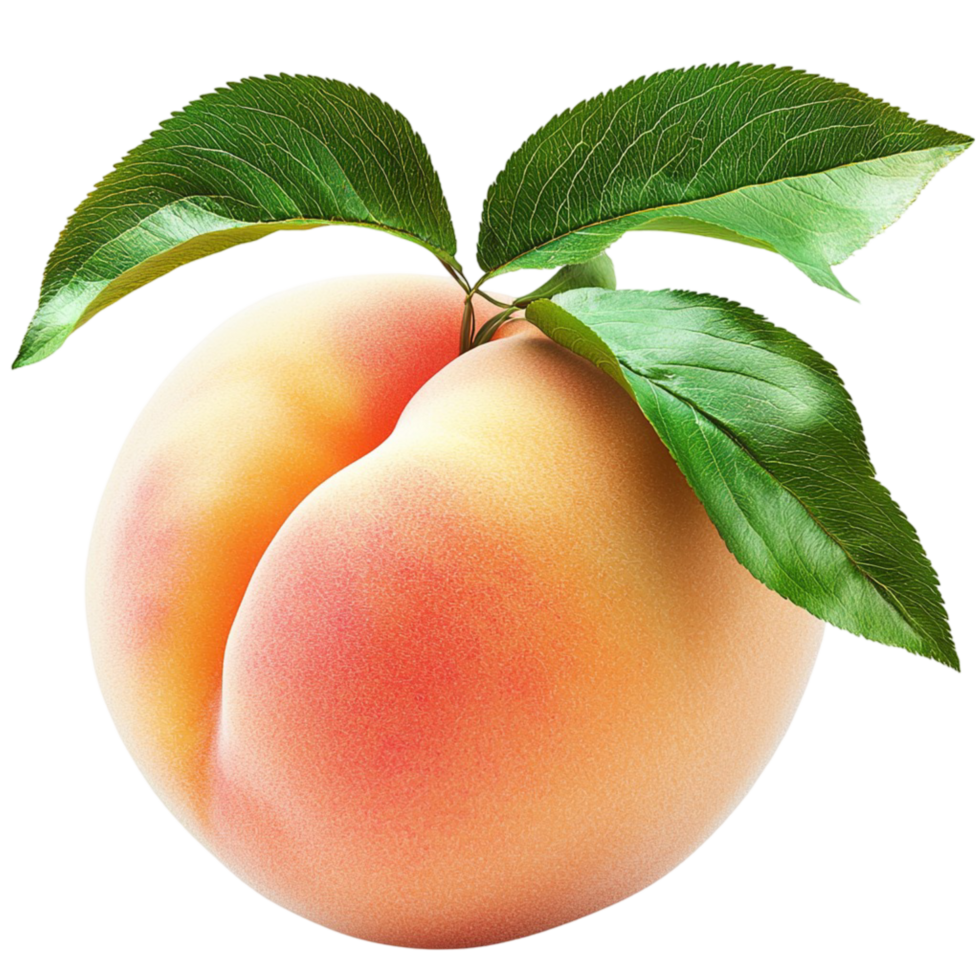 Ripe juicy peach green leaves a velvety skin png