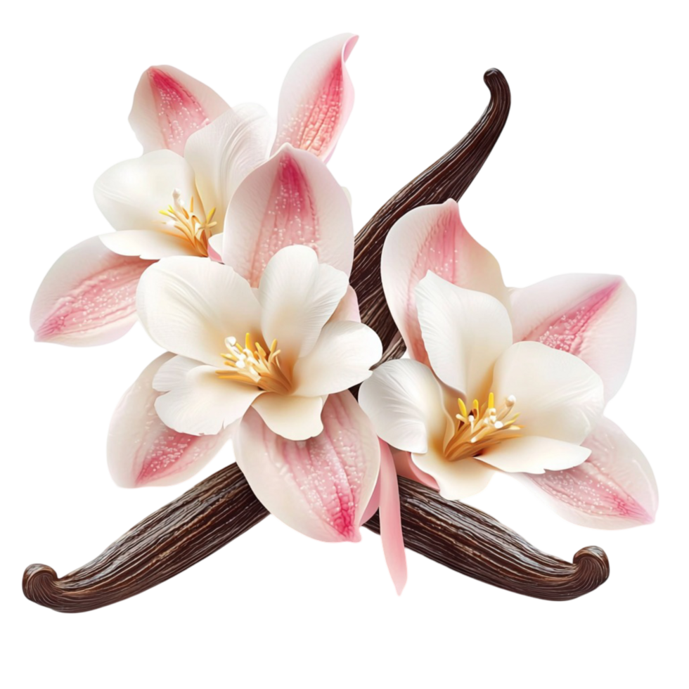 Delicate pink white flowers rk brown vanilla pods png