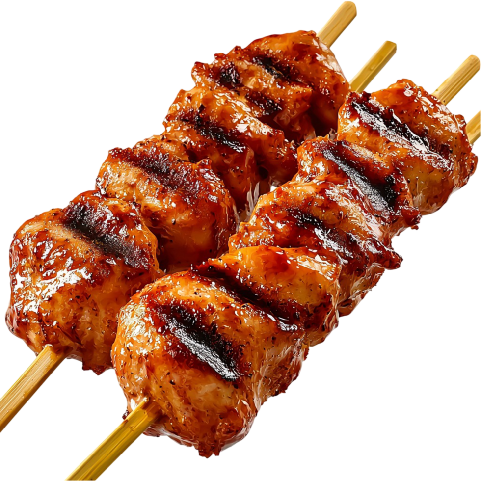 Juicy grilled meat skewers a golden brown glaze png