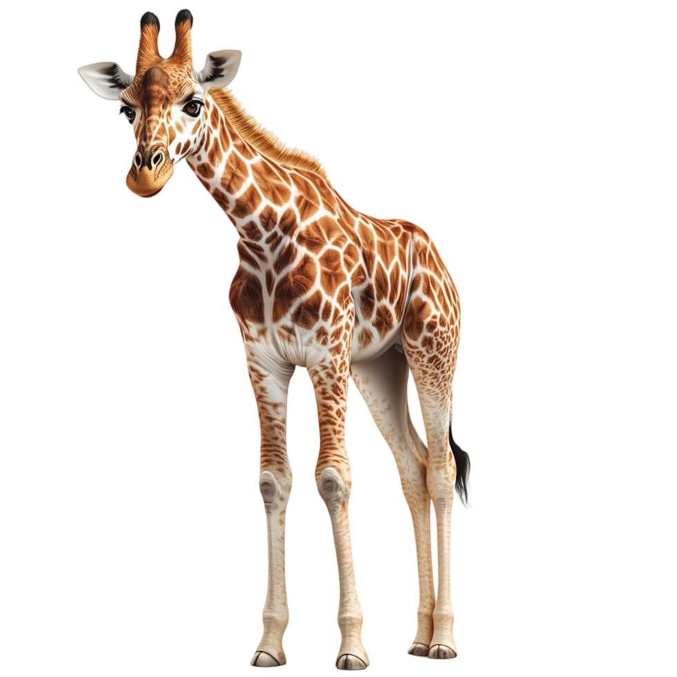 Tall giraffe sting its long neck spotted fur png