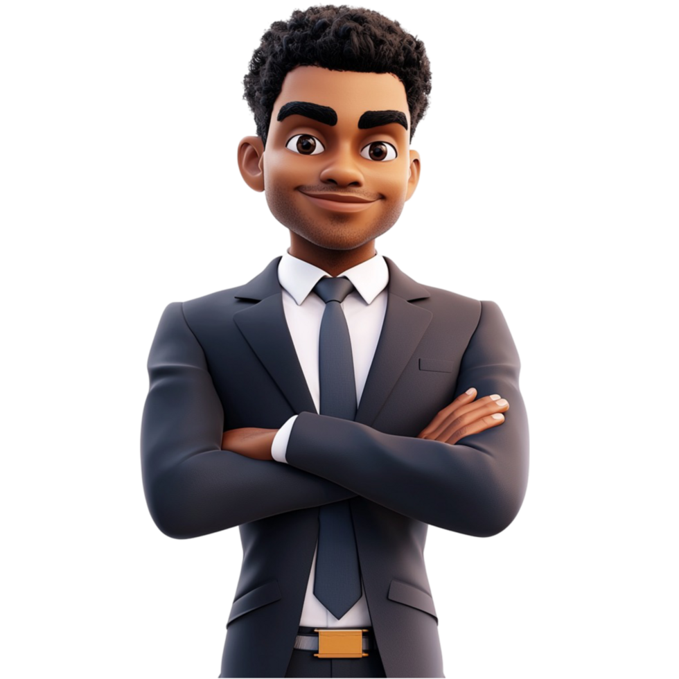 Confident young businessman in a suit sting arms crossed png
