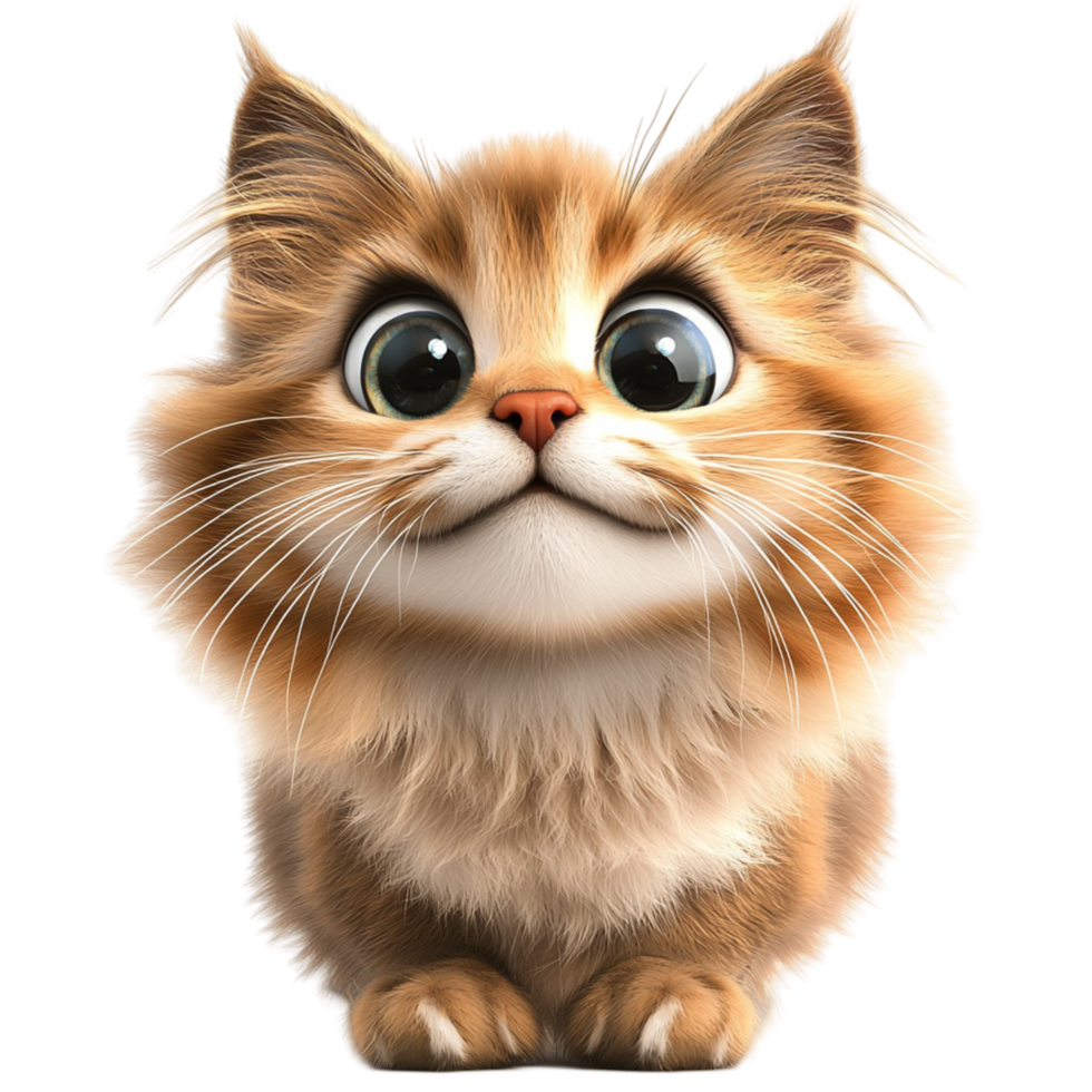 Cute fluffy kitten big eyes orange fur png