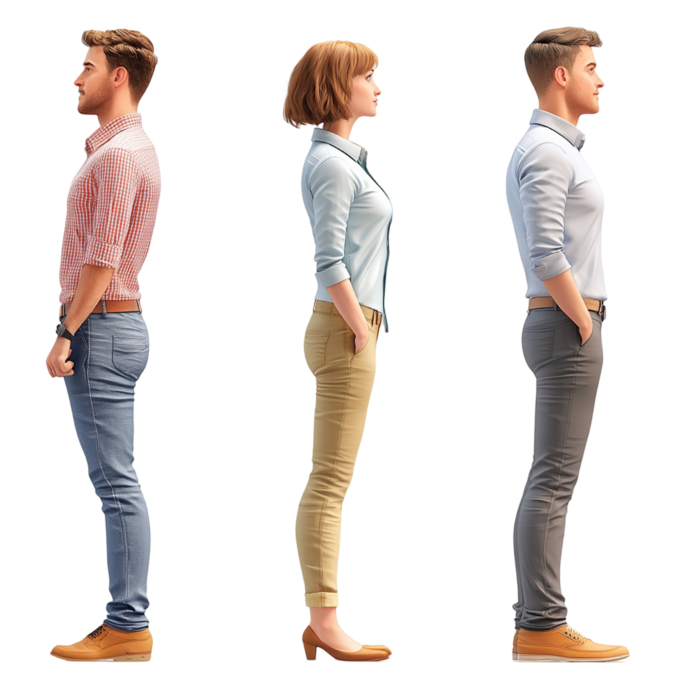 Three people sting side by side comparing their heights png