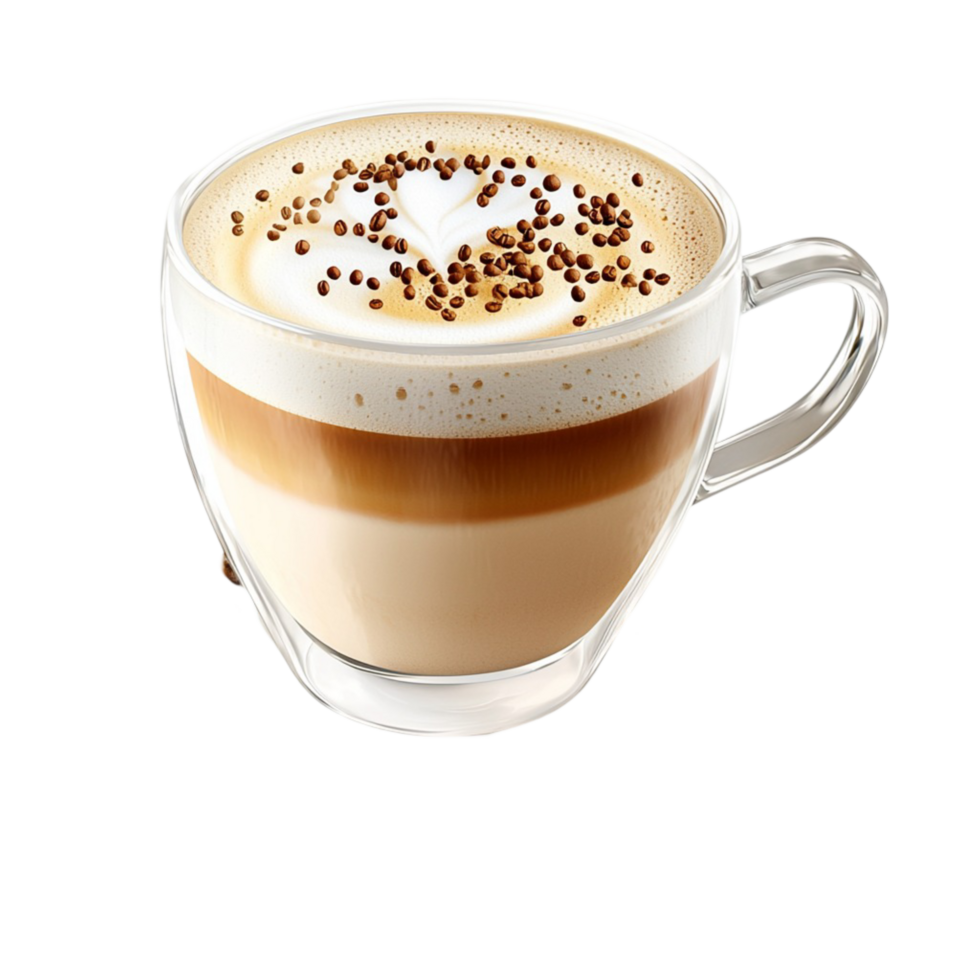 Creamy cappuccino in a glass cup a frothy top chocolate sprinkles png