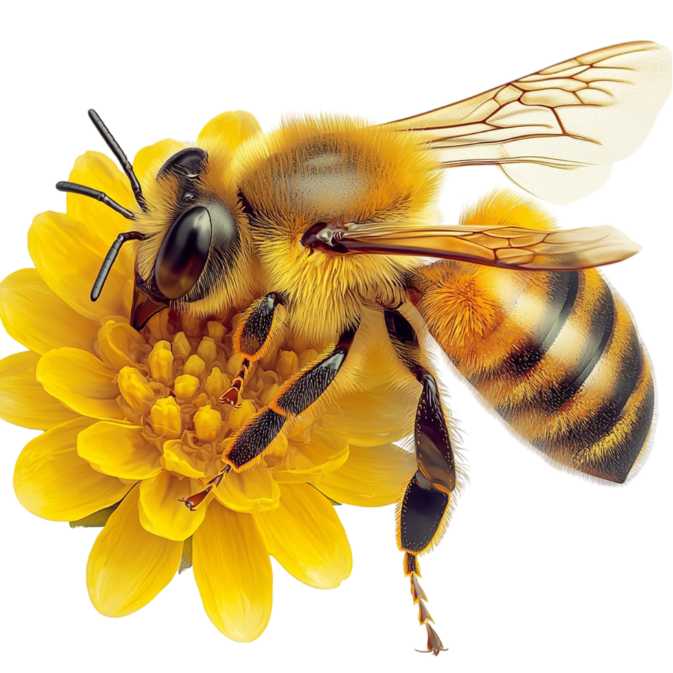 Honeybee collecting nectar from a yellow flower delicate petals png