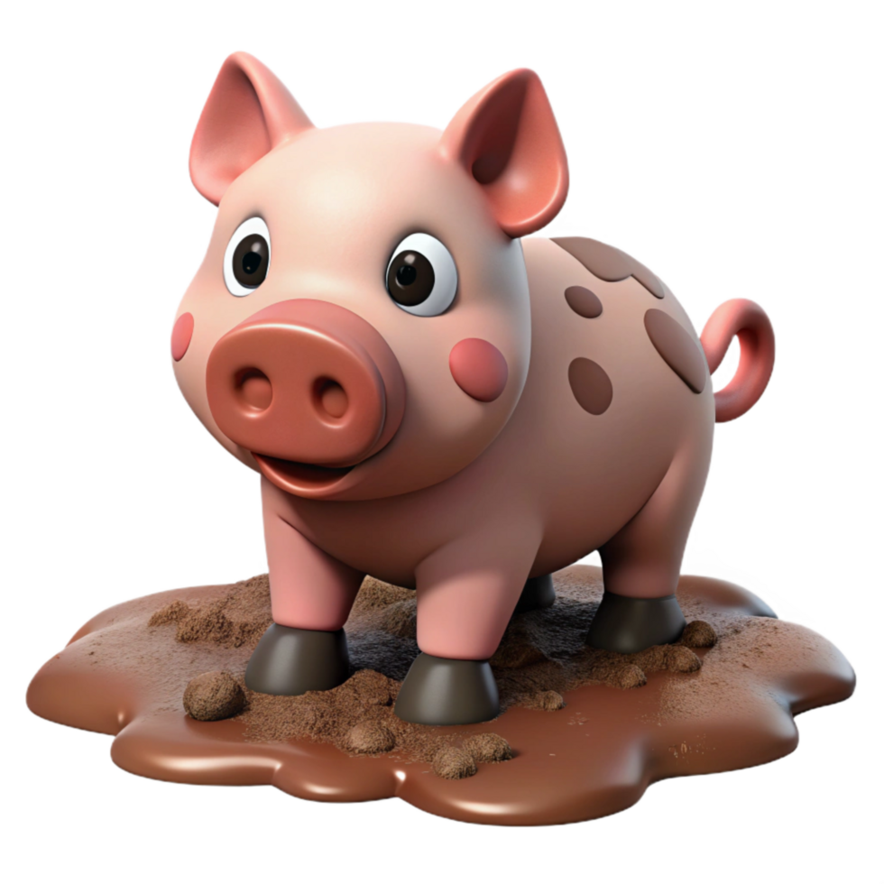 vibrant contemporary Pig in Mud Isolated Cutout Element detailed png