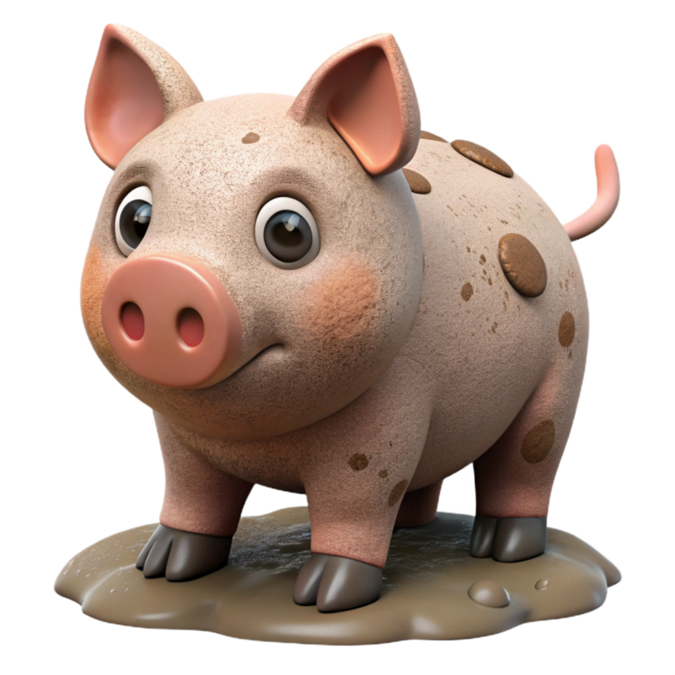 serene modern Pig in Mud premium png