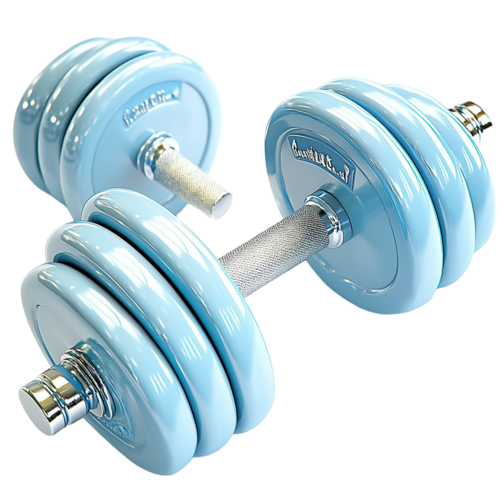 Pair of blue dumbbells metallic hles for weight training exercise png
