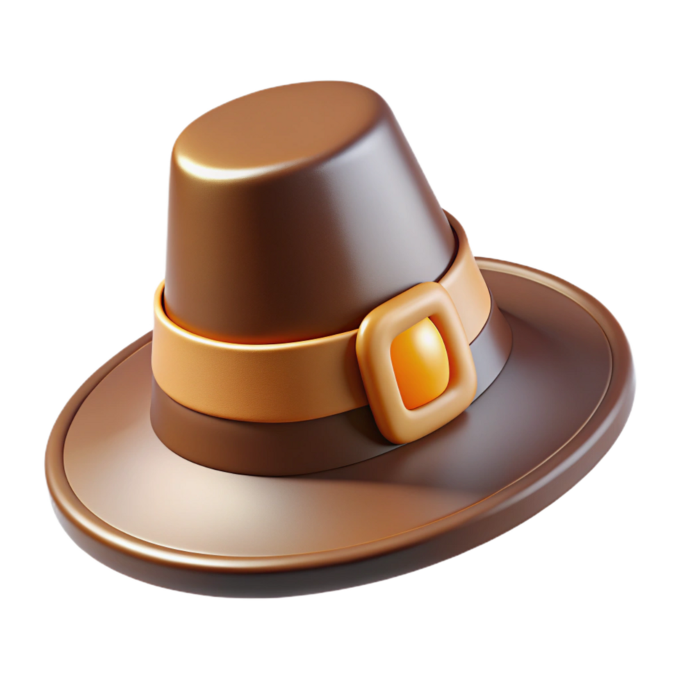 impressive rustic Pilgrim Hat with Buckle Isolated on White detailed png