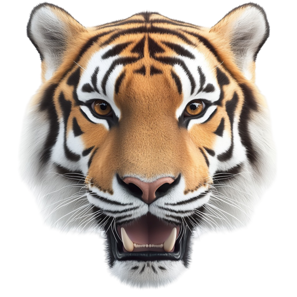 Fierce tiger face sharp eyes an open mouth showing powerful teeth png