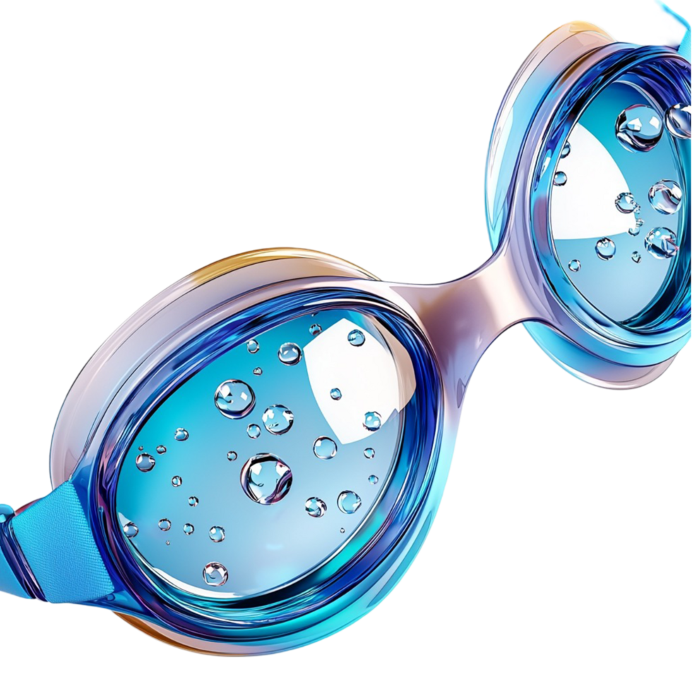 blue swimming goggles water droplets on the lenses png