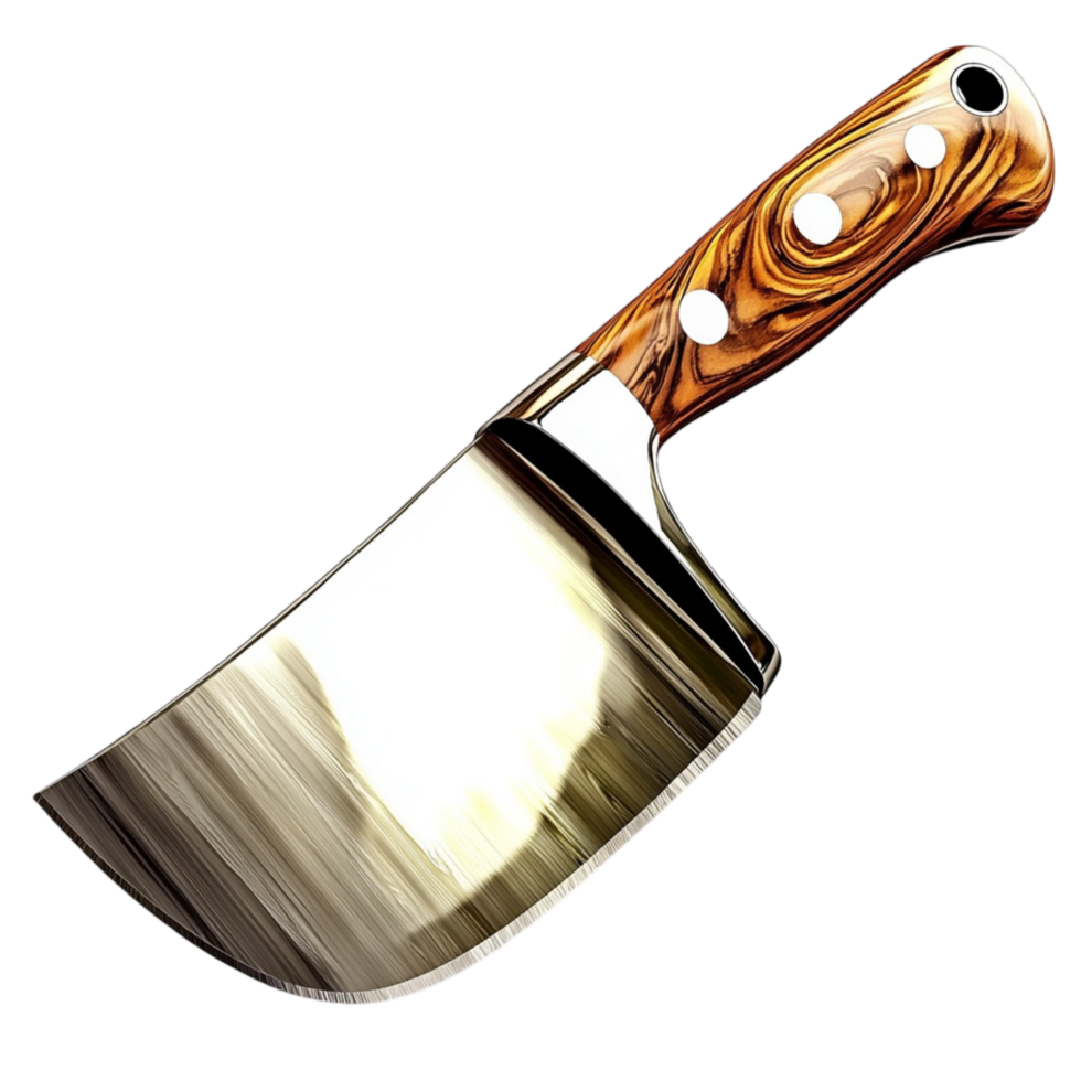 Sharp cleaver a polished wooden hle a gleaming steel blade png