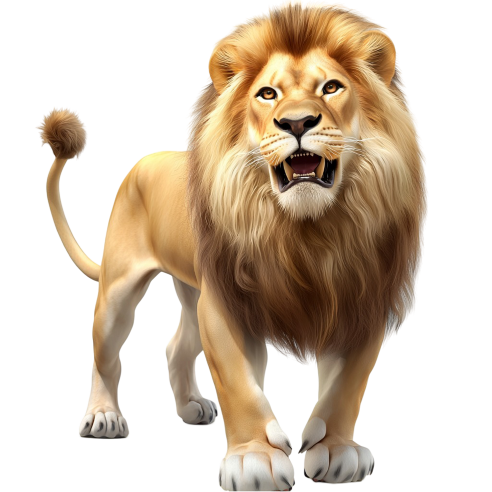 Roaring lion showing sharp teeth a muscular body a thick mane png