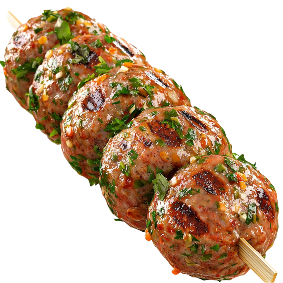 grilled meat skewers garnished herbs png