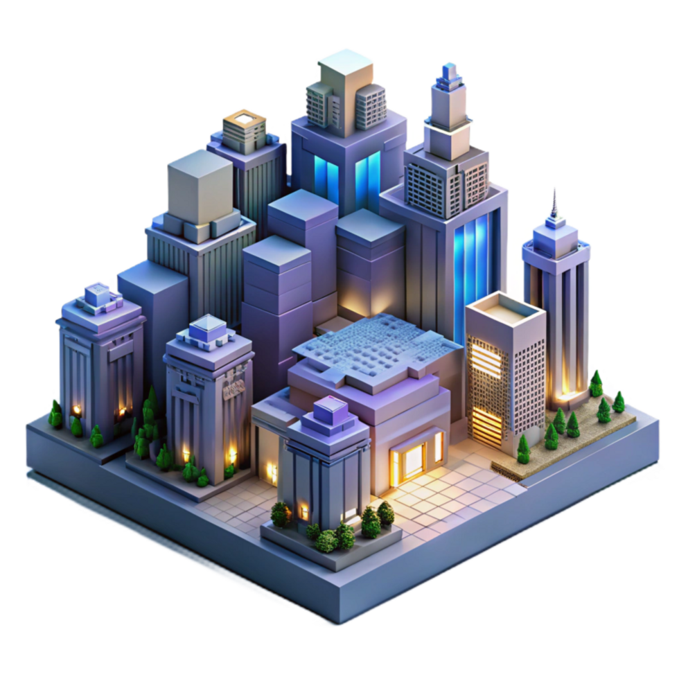 beautiful minimalist Pixel Art Cityscape at Night Cutout detailed png