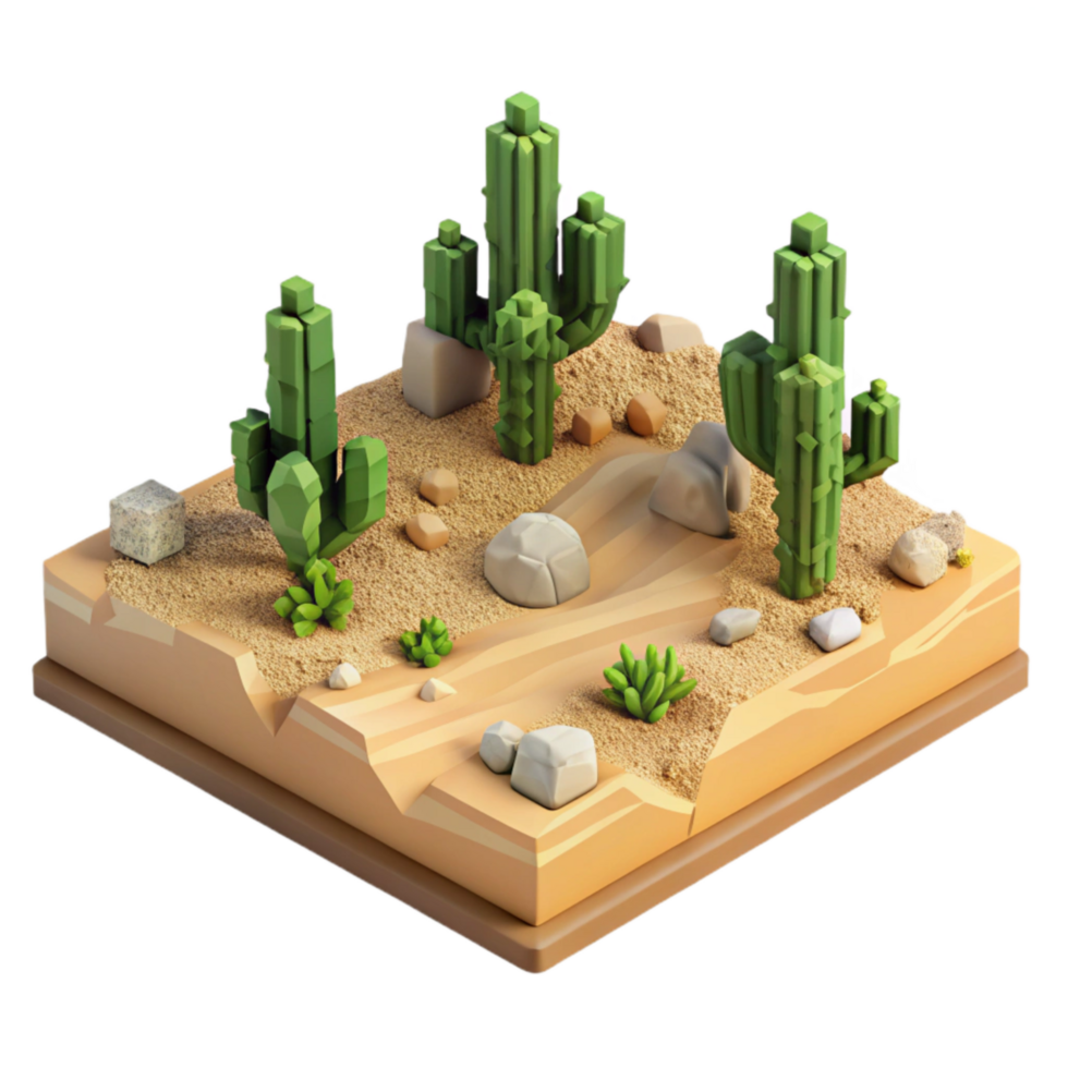 beautiful contemporary Pixel Art Desert Landscape with Cactus Transparent Background detailed png