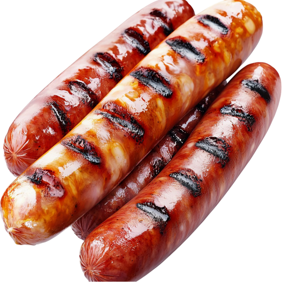 Grilled sausages golden brown marks juicy texture png