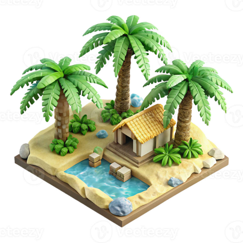 stunning rustic Pixel Art Tropical Island Scene Cutout high quality png