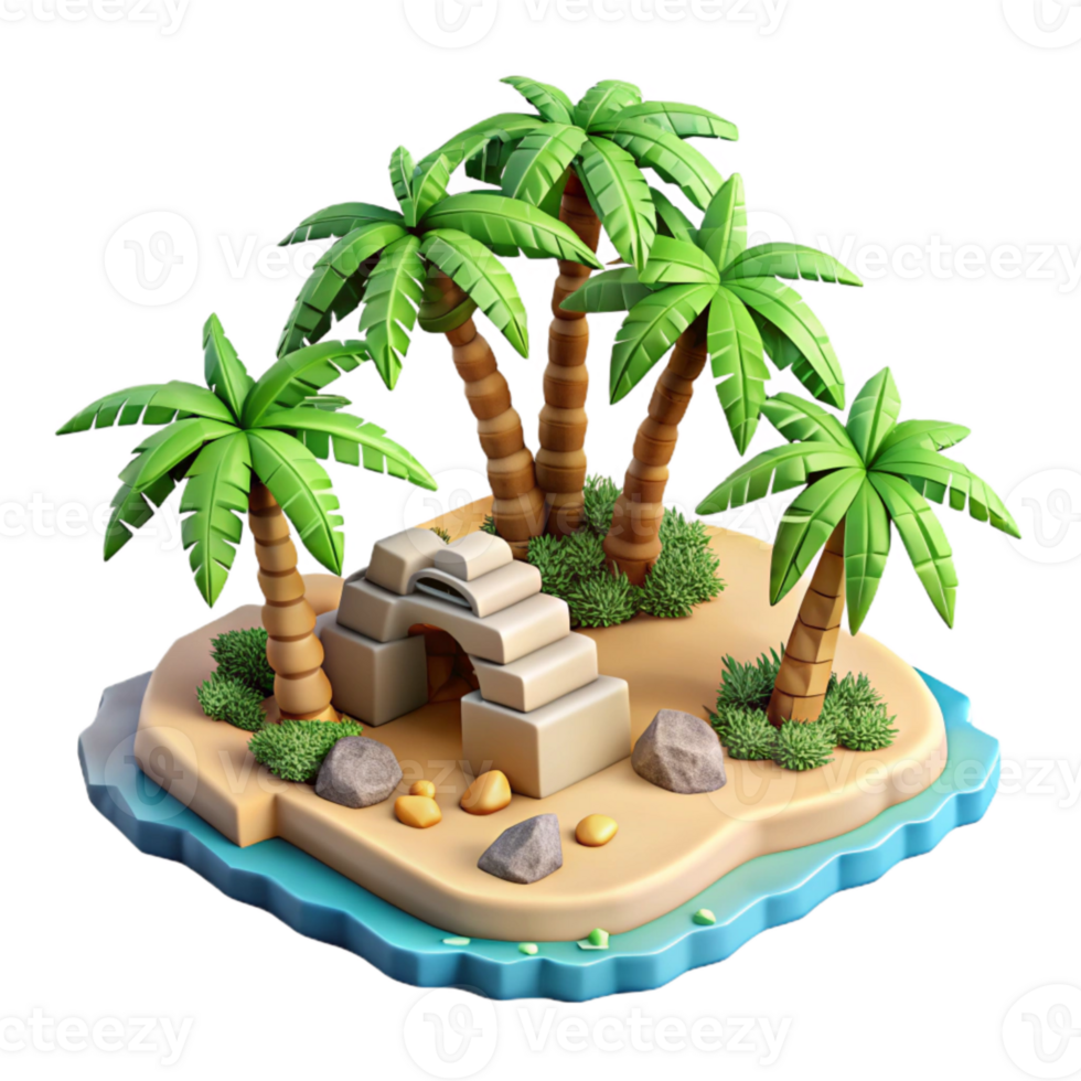 serene traditional Pixel Art Tropical Island Scene Cutout png