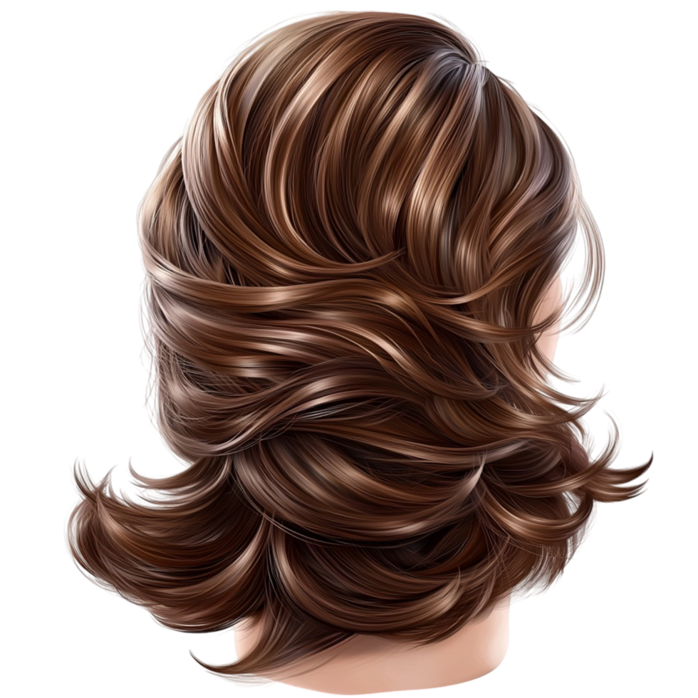 Beautifully styled wavy brown hair a glossy voluminous texture png