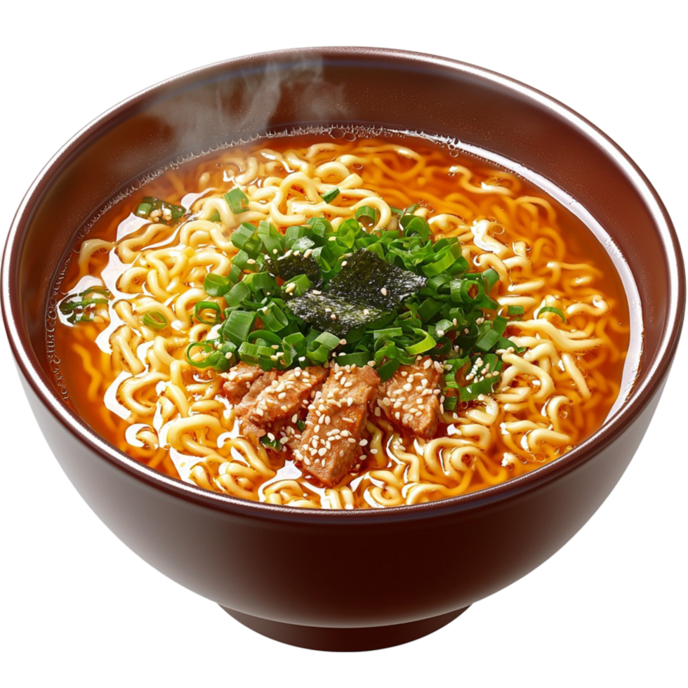 bowl of ramen broth noodles green onions png