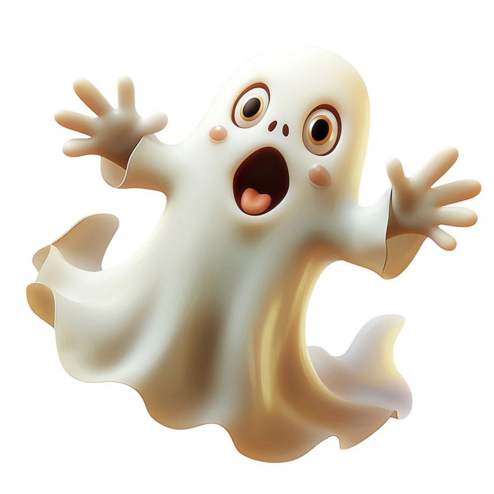 Friendly cartoon ghost floating a surprised expression png
