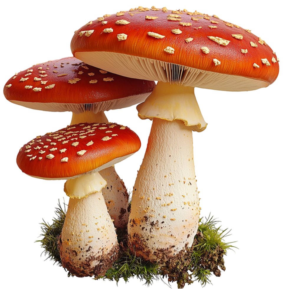Large red white mushrooms growing in the wild png