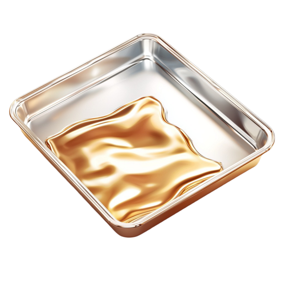 Reflective golden in a silver tray a surface png