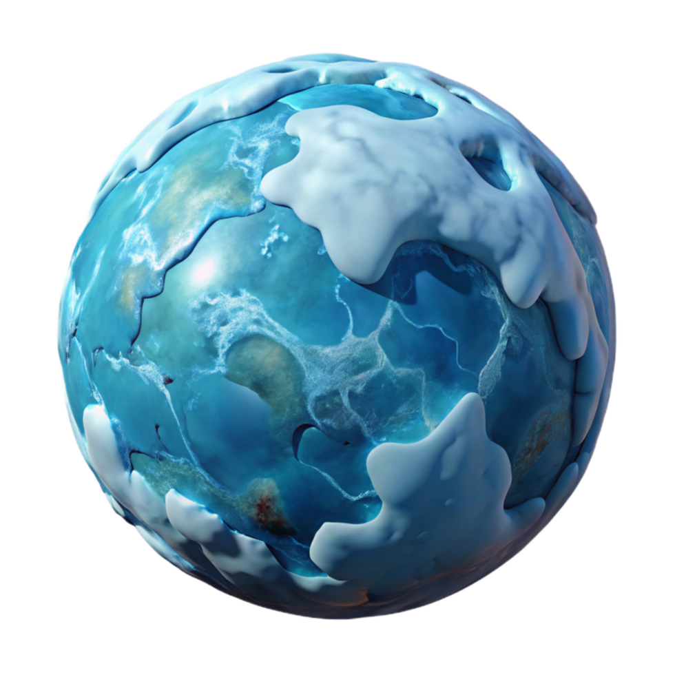 vibrant minimalist Planet with Ice Caps and Oceans Transparent Background professional png