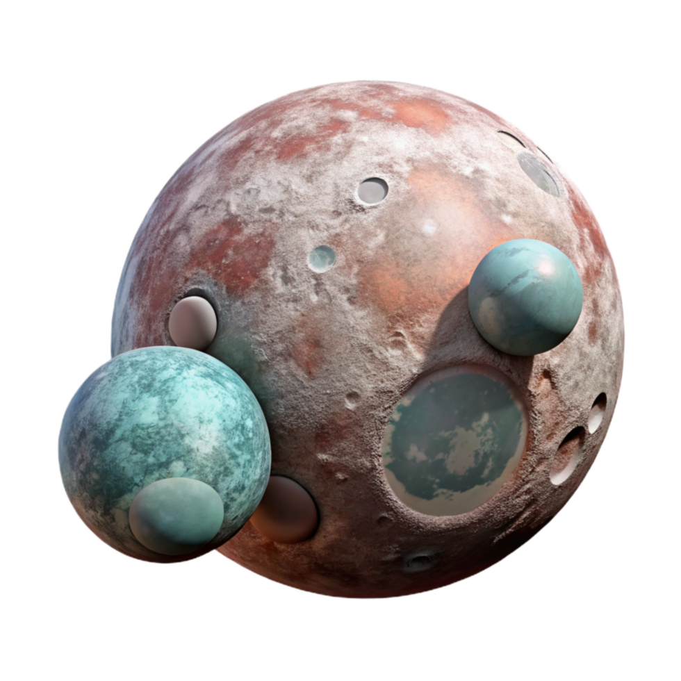 impressive modern Planet with Two Moons Orbiting Transparent Background premium png
