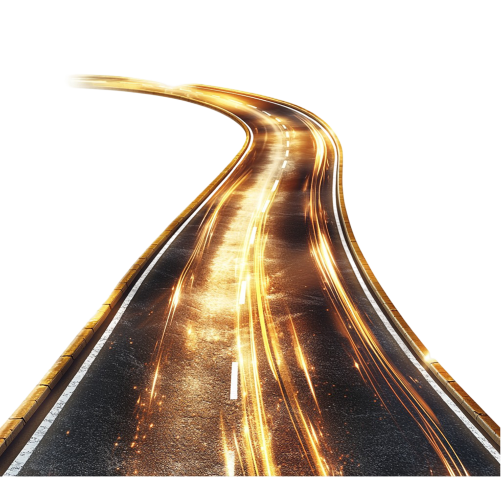 Illuminated highway stretching into the distance at night png