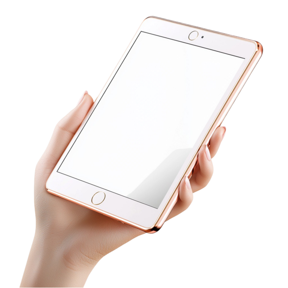 H holding a white gold smartphone a blank screen png