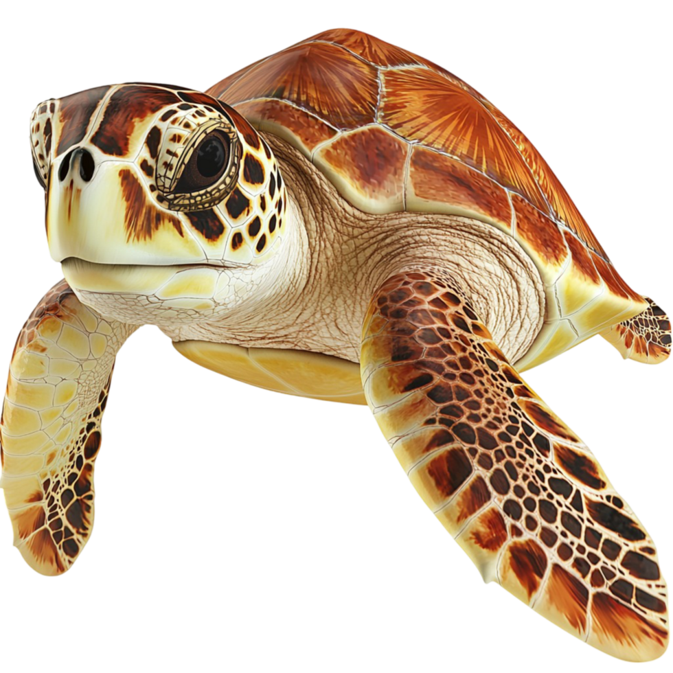 Brown sea turtle swimming extended flippers a patterned shell png