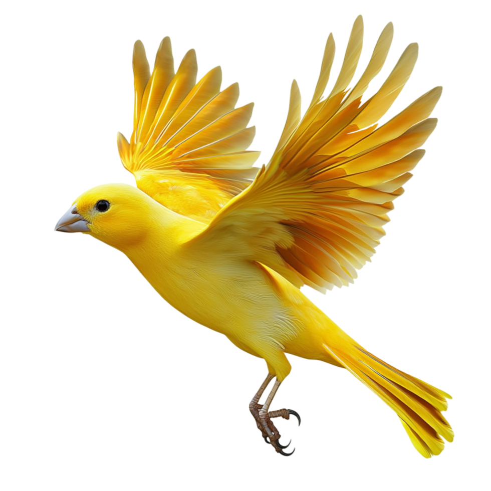 Yellow canary bird flying its wings wide open png