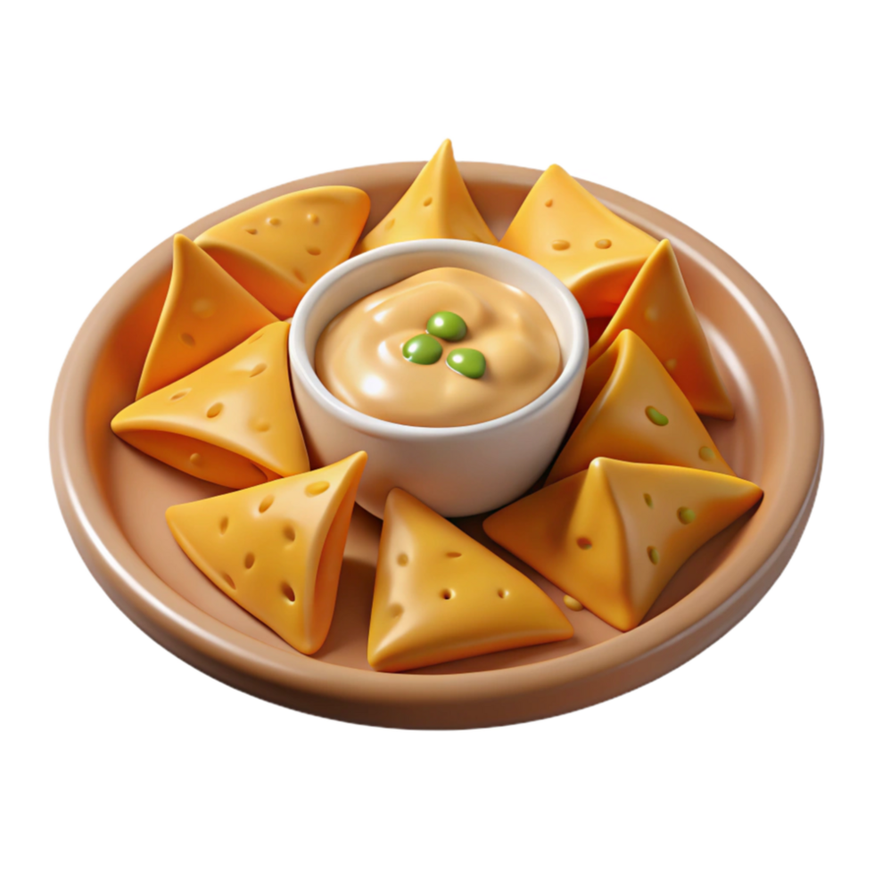 vibrant minimalist Plate of Nachos with Cheese Sauce Isolated genuine png