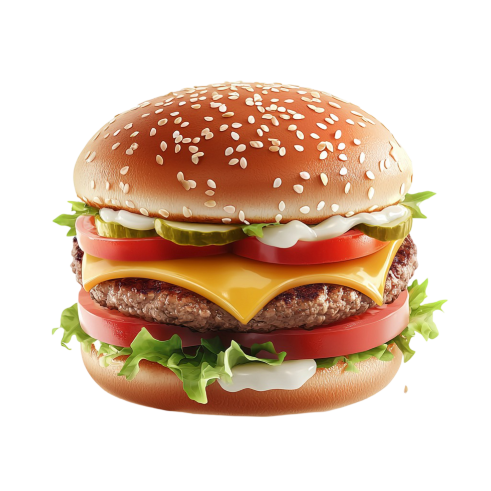 Juicy cheeseburger lettuce tomato stacked high png