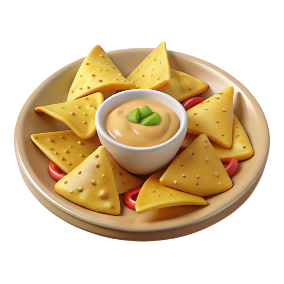 serene modern Plate of Nachos with Cheese Sauce Isolated high resolution png