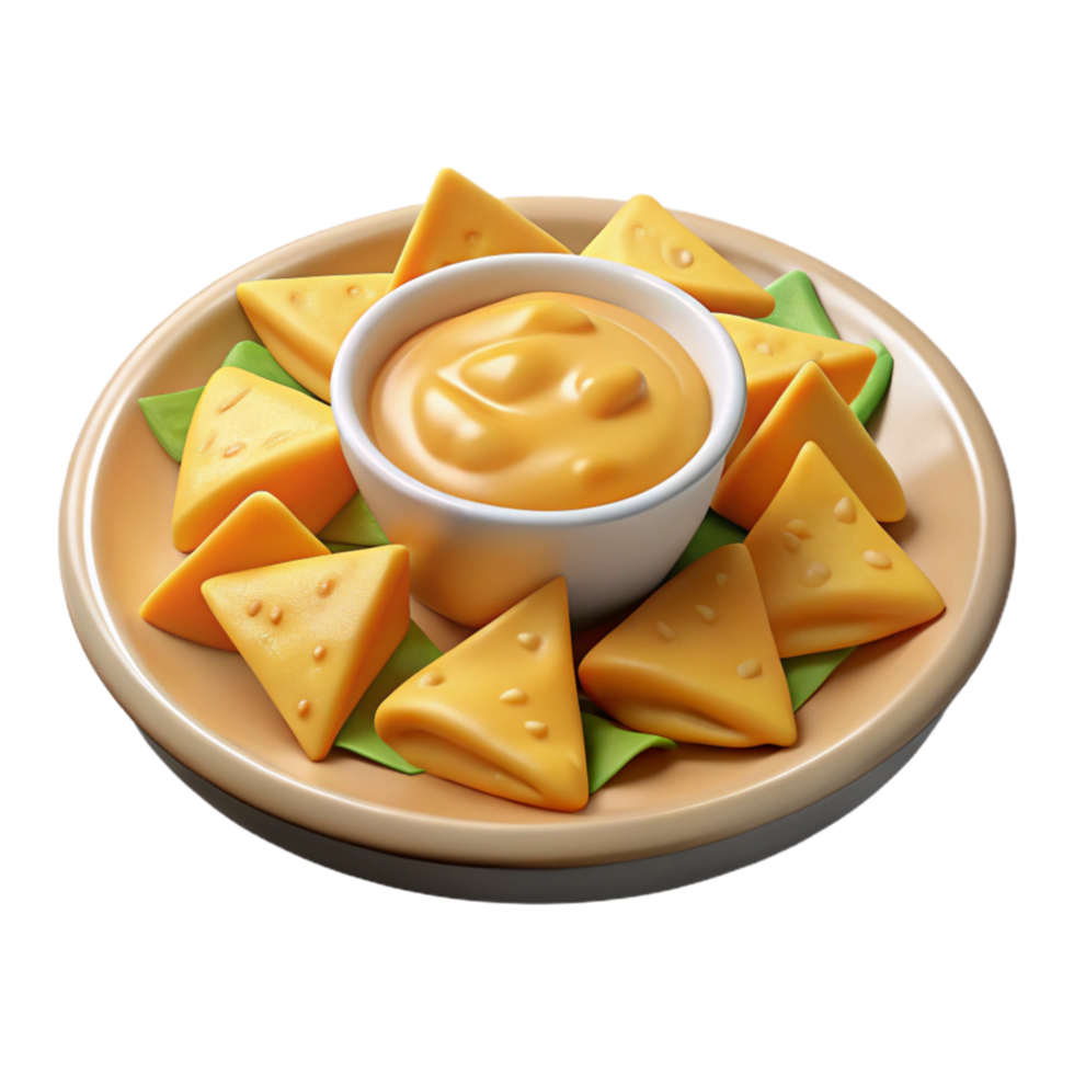 serene minimalist Plate of Nachos with Cheese Sauce Isolated original png