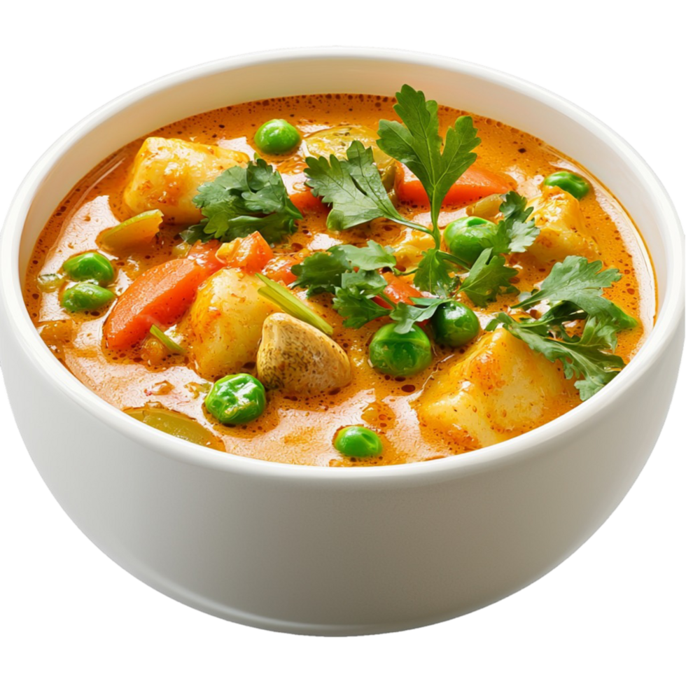 Bowl of vegetable curry peas carrots png